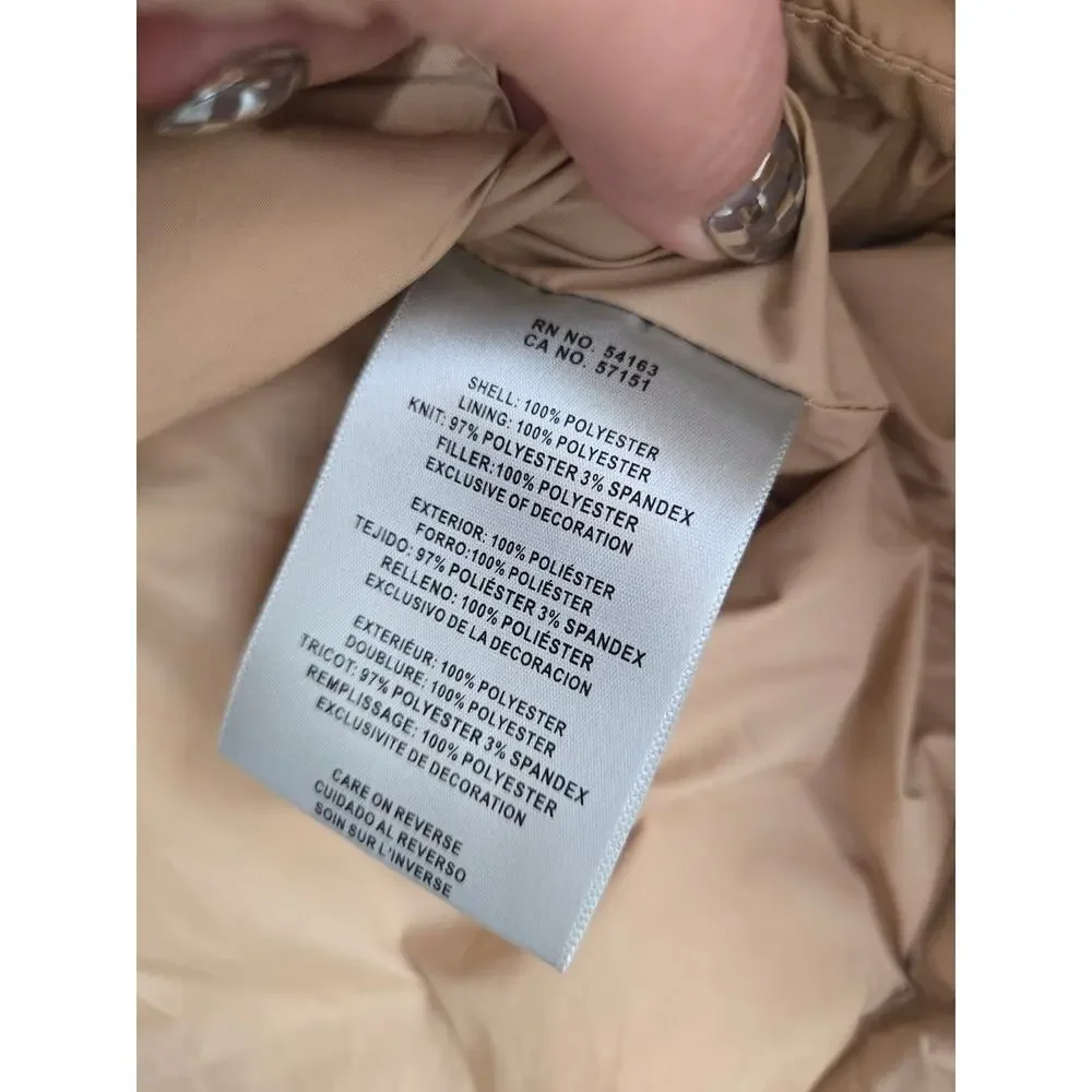 Levi's 733 Box Quilted Puffer Jacket Tan Beige S Small Pockets Full Zip - Picture 4 of 9